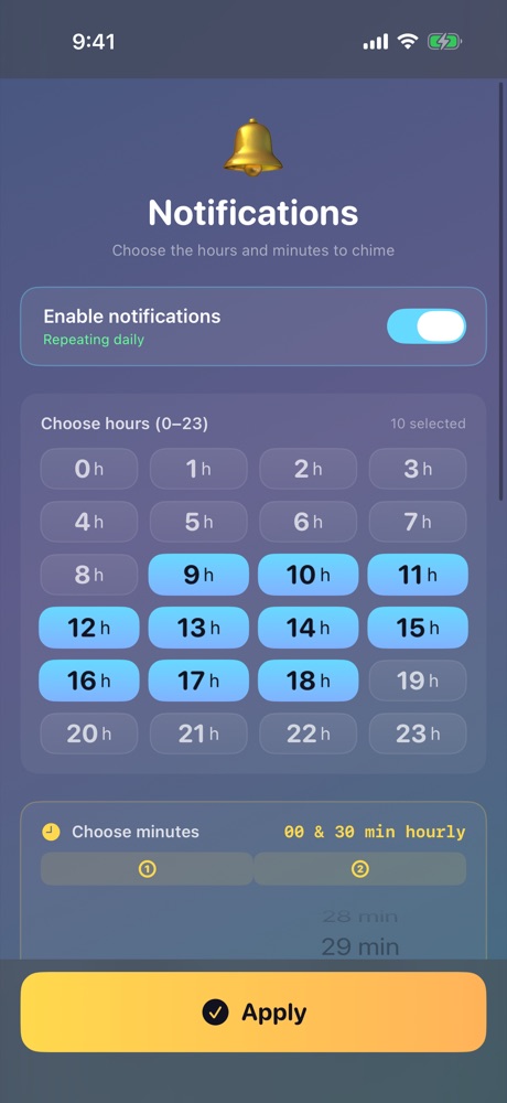 30minTimer settings screen