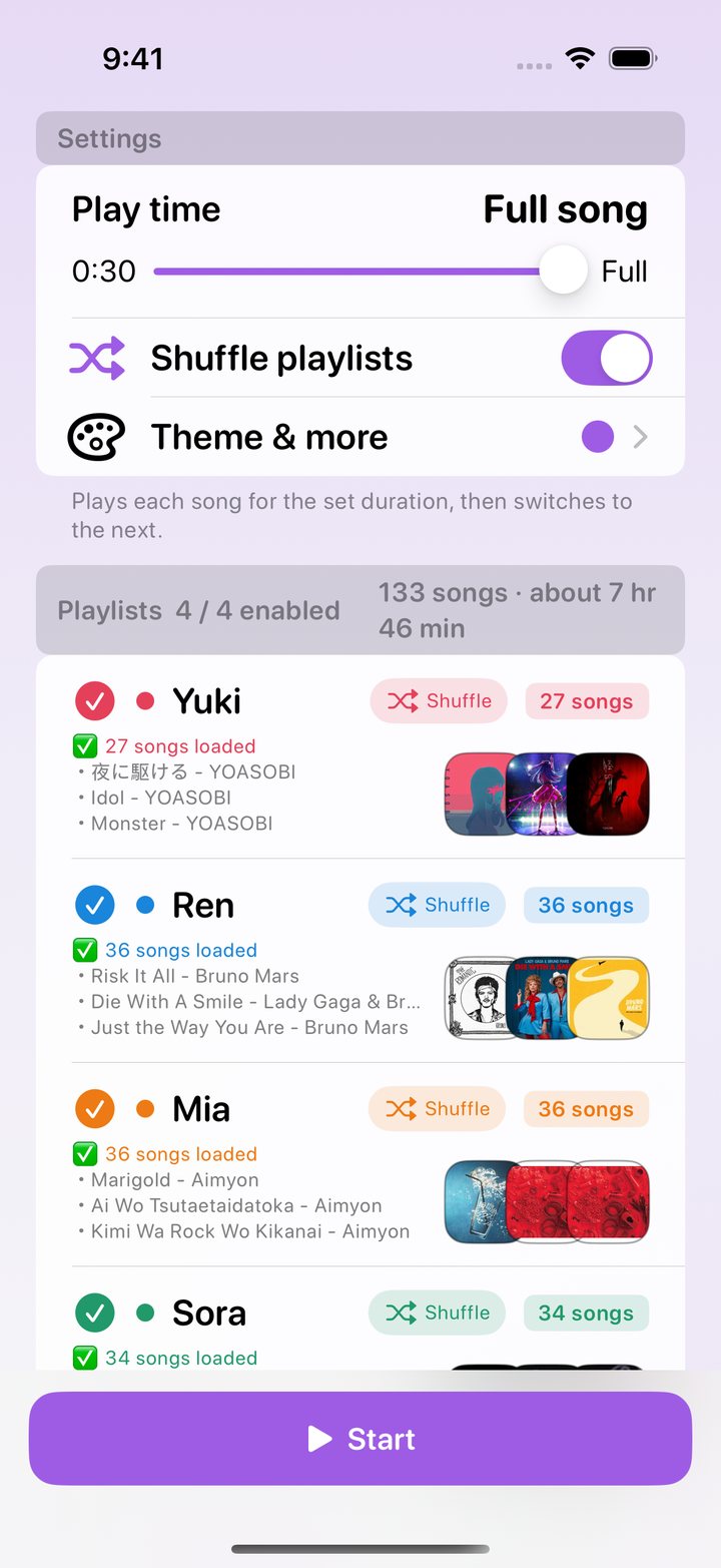 Playlist list screen