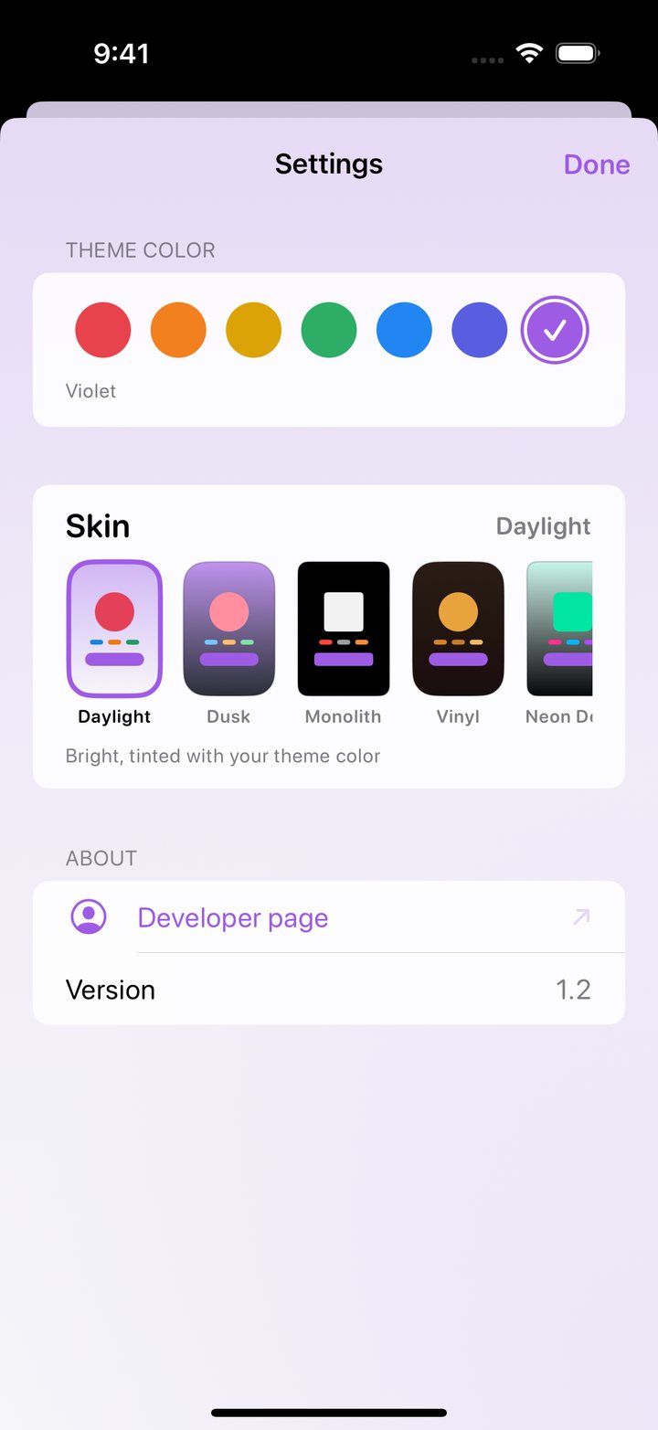 Theme settings