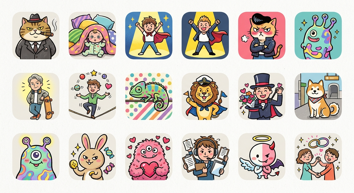 The 16 LoveType characters