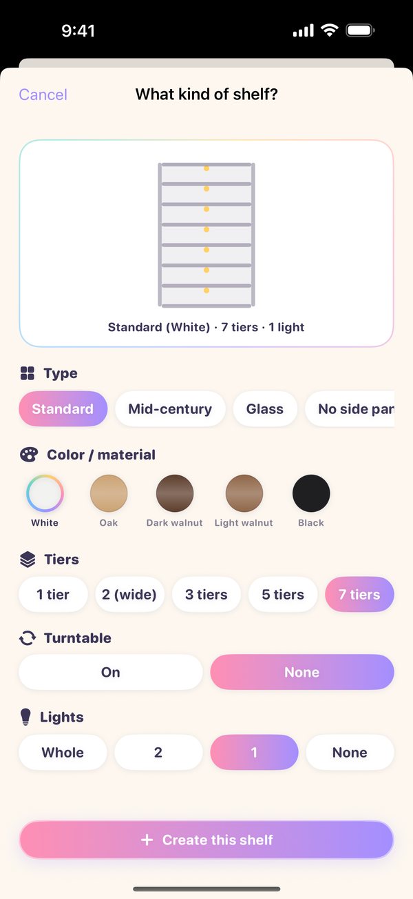 Shelf builder screen