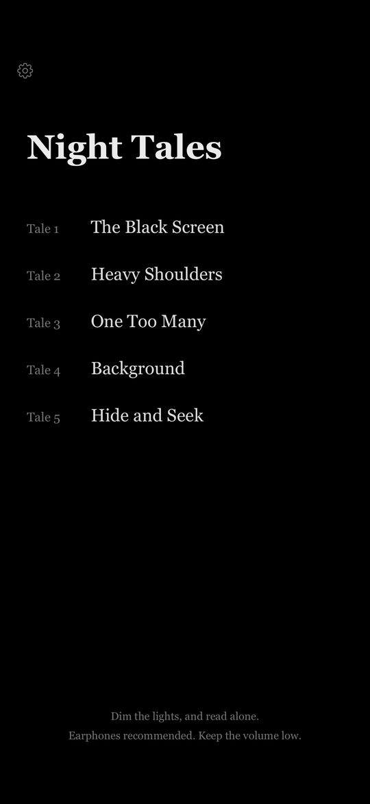 App menu listing five ghost stories